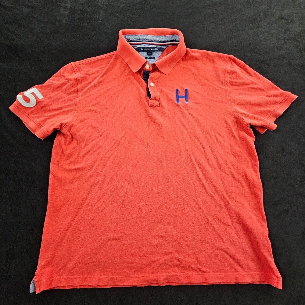 Tommy Hilfiger 85 Custom Fit Red Short Sleeve Cotton Polo Shirt Men's XL